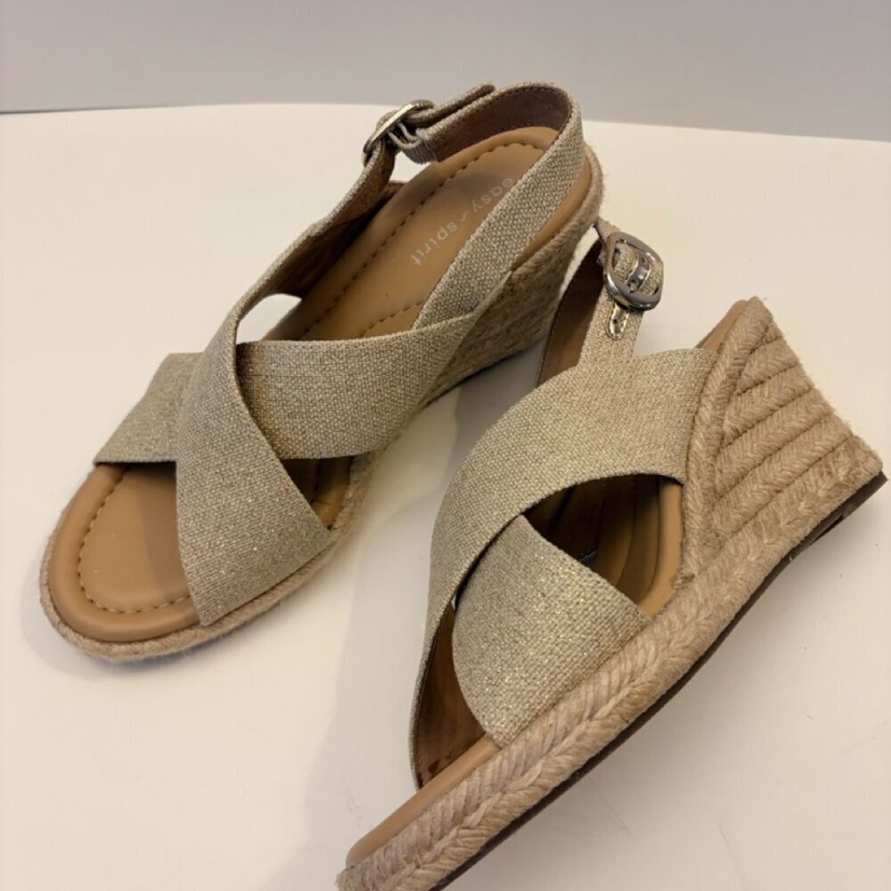 Easy Spirit Ariane Shoes Sandals 7.5 Gold Metallic Espadrille Slingback EUC